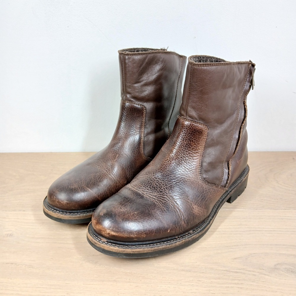 Pajar Ankle Boots Mens 43 Brown Leather Faux Fur Zip Waterproof Winter Rugged